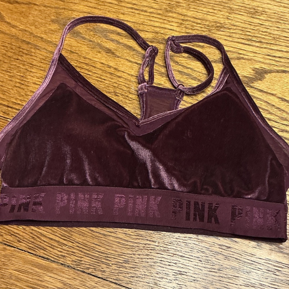 PINK Victoria's Secret Velvet Bralette Deep Wine/Burgundy size Medium Racerback